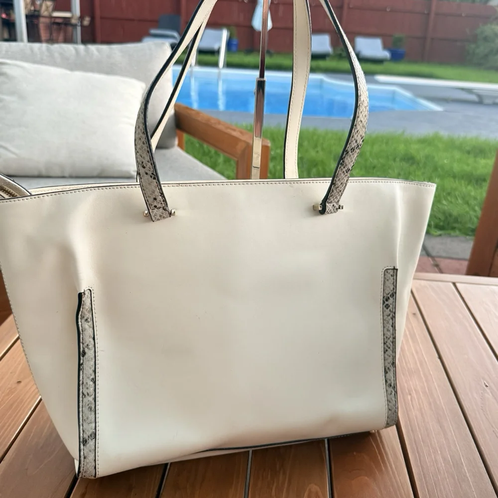 Kate Spade Zip Top Leather Tote White Large